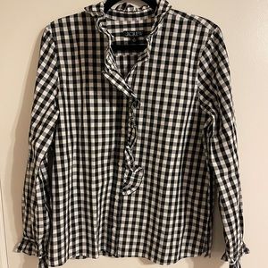 NWT J CREW BLACK GINGHAM RUFFLE BUTTON DOWN